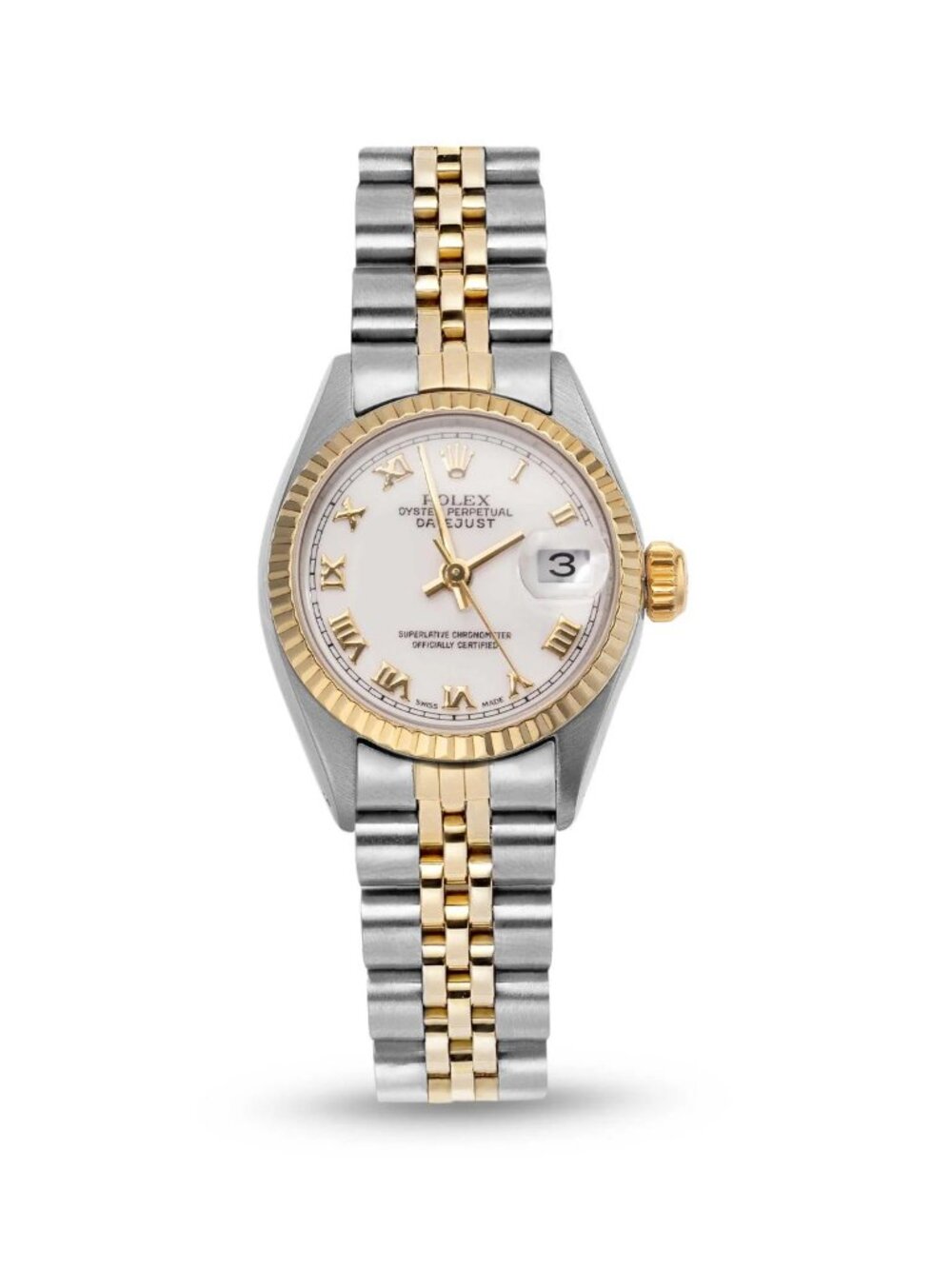 Rolex Datejust 69173 Fluted Bezel Watch 26mm White Roman Dial